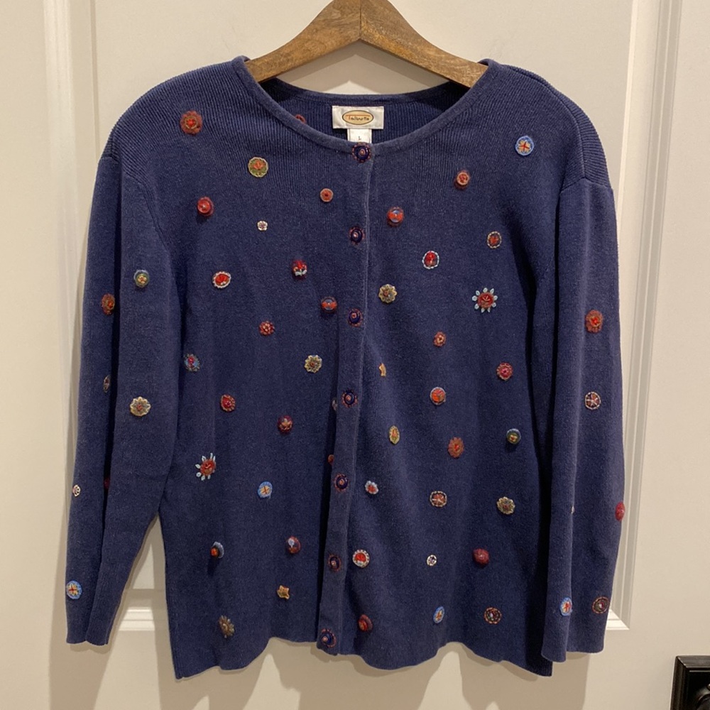 Talbots Vintage Embroidered Cardigan Sweater